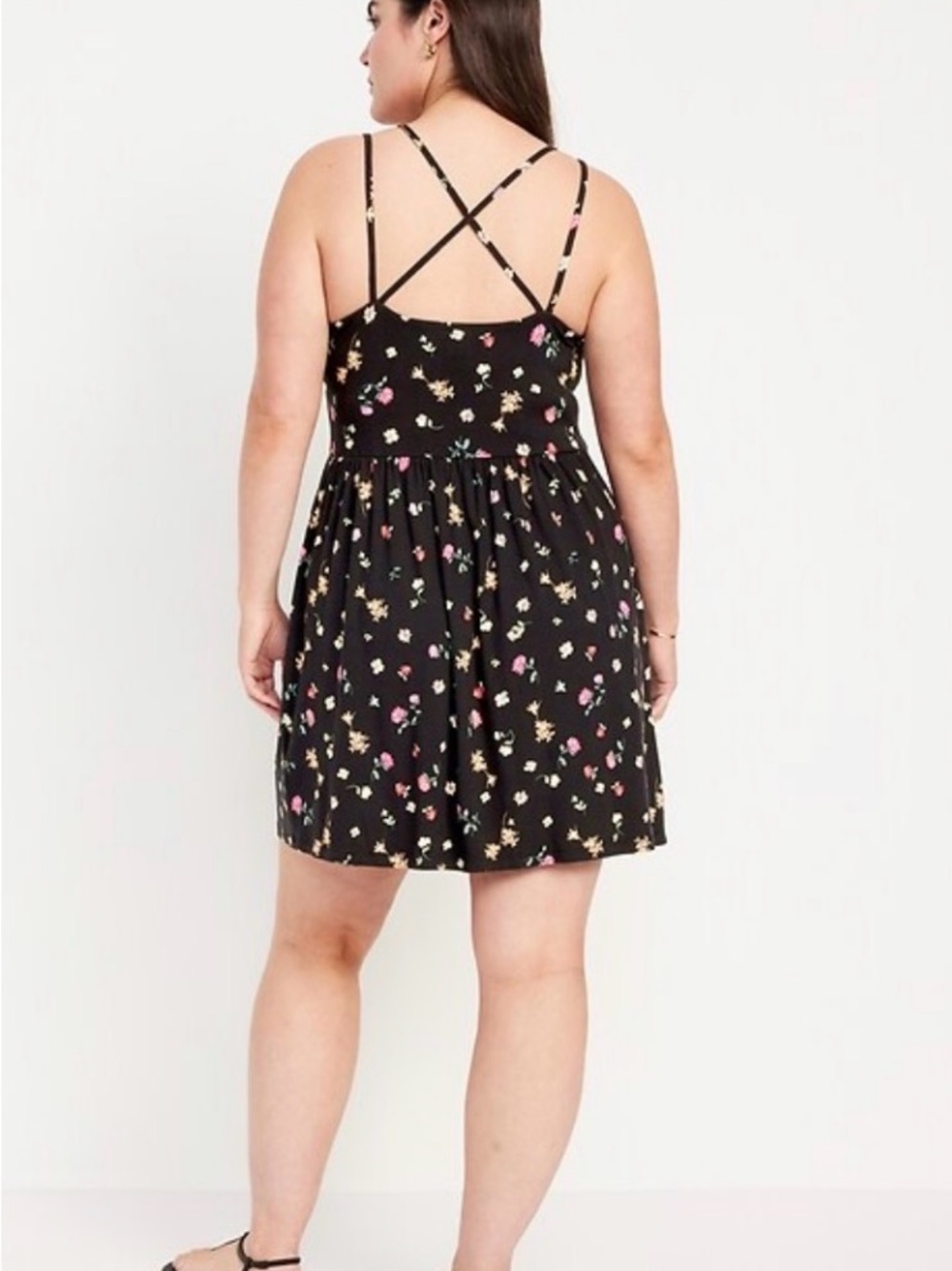 Old Navy Black Floral Sundress with Crisscross Straps
